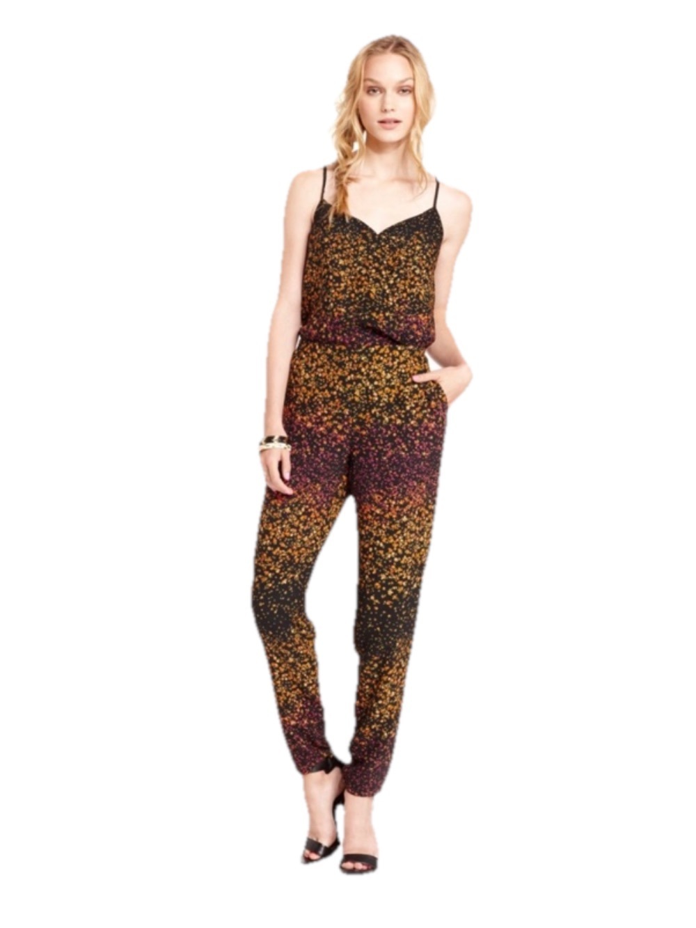 Jessica Simpson Bren Braided-Strap Jumpsuit - Jet Black Autumn Floral  siz large